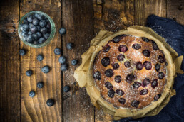 Food photo of blueberry cake with fresh blueberries